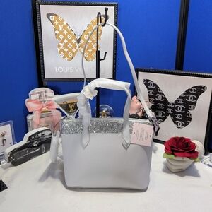 Kate Spade Flash Glitter Light Gray Leather Satchel/Crossbody Bag - NEW